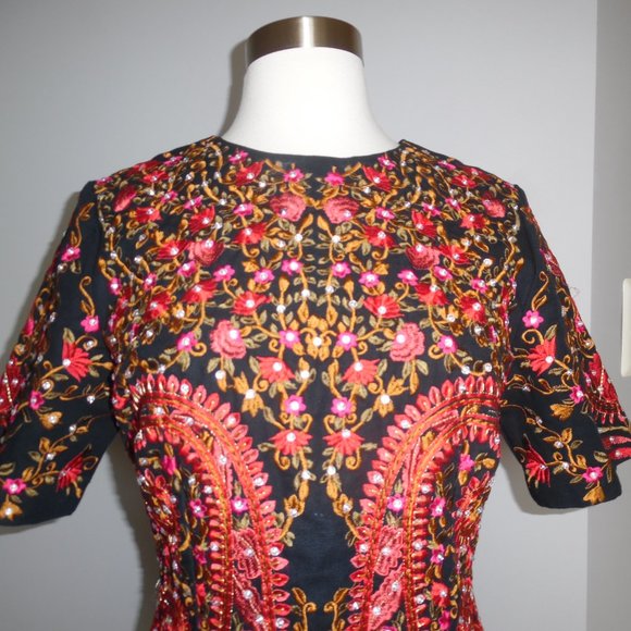 ASOS Collections All Over Embellished Sequins Embroider Shift Aline Cotton Dress - Picture 11 of 15